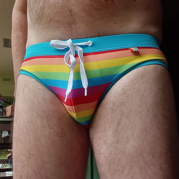 Men's low rise bikini swimming suit rainbow colored - Picture 5 of 6